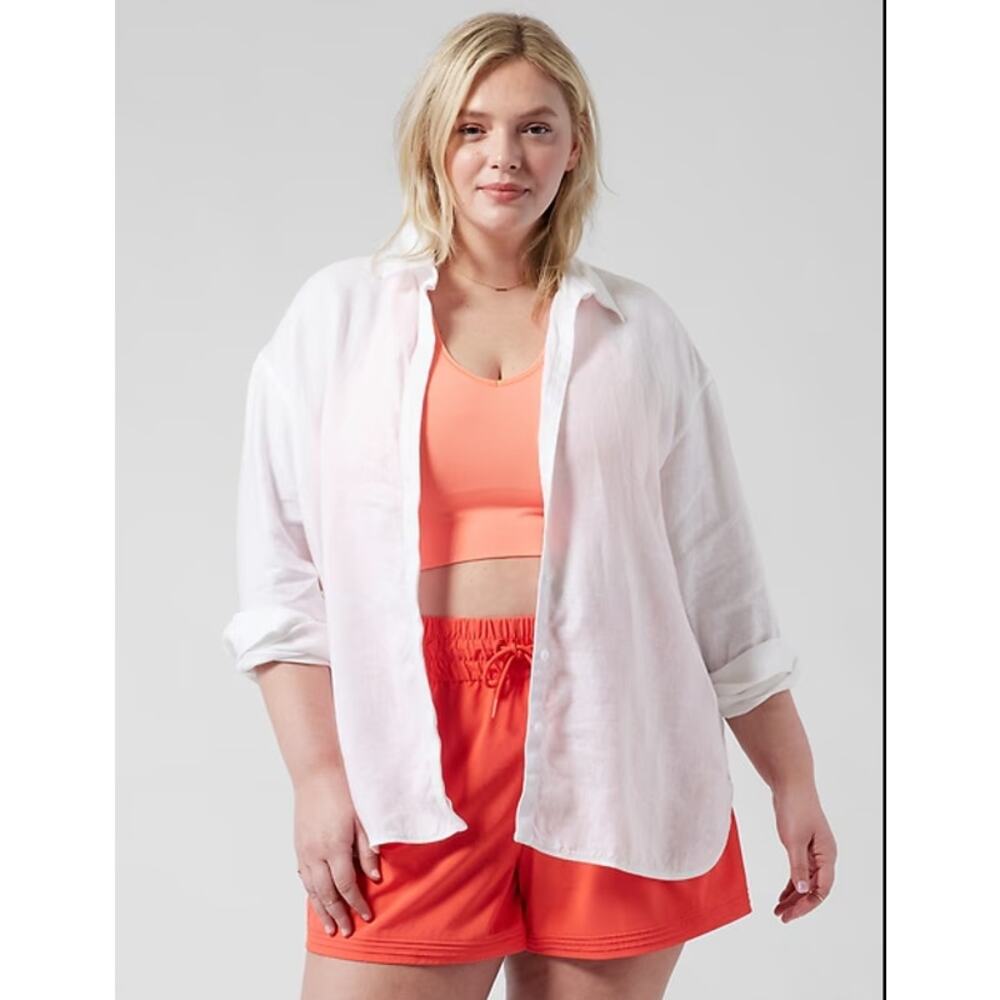 Athleta Playa Linen Shirt Button Down Long Sleeve Size 2X Lagenlook Beachy